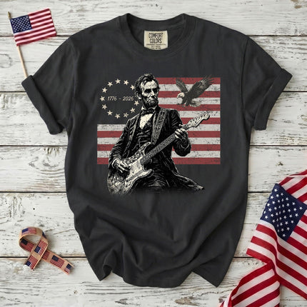 Comfort Colors 250th Anniversary USA Abraham Lincoln Guitar Flag T-Shirt