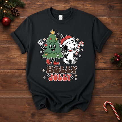 Holly Jolly Christmas Tree Candy Cane Retro T-Shirt