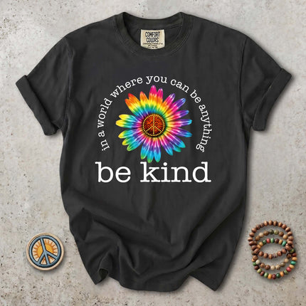 Comfort Colors Be Kind Tie Dye Flower Peace Hippie T-Shirt