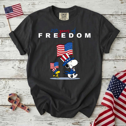 BLACK_b5b3558b-2acb-4884-a2b8-f553f7c90edc - AuraNations - Comfort Colors 250 Years Of Freedom Patriotic Waving Flags Dog T-Shirt - Black / S - 250TH ANNIVERSARY, ALL, COMFORT COLORS, NO CUSTOM, PRODUCTS, SNPY, TSHIRT