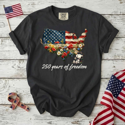 Comfort Colors 250 Years Of Freedom USA Map Floral Patriotic Dog T-Shirt