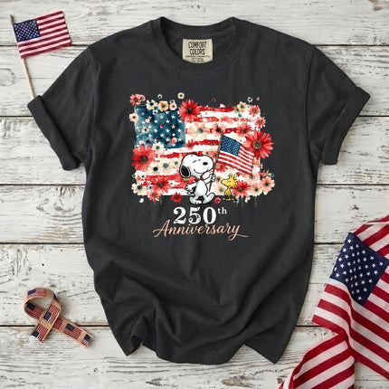 BLACK_d552b929-c736-462a-a15e-0f89f846243b - AuraNations - Comfort Colors 250th Anniversary USA Floral Waving Flag Dog T-Shirt - Black / S - 250TH ANNIVERSARY, ALL, COMFORT COLORS, NO CUSTOM, PRODUCTS, SNPY, TSHIRT
