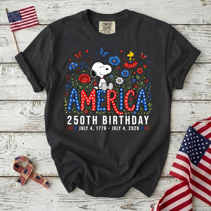Comfort Colors America 250th Birthday Floral Sitting Dog T-Shirt