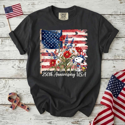 Comfort Colors 250th Anniversary USA Watercolor Flag Floral Dog T-Shirt