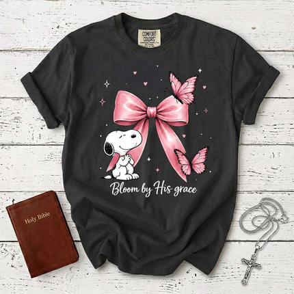 Comfort Colors Bloom by His Grace Butterfly Bow Christian T-Shirt