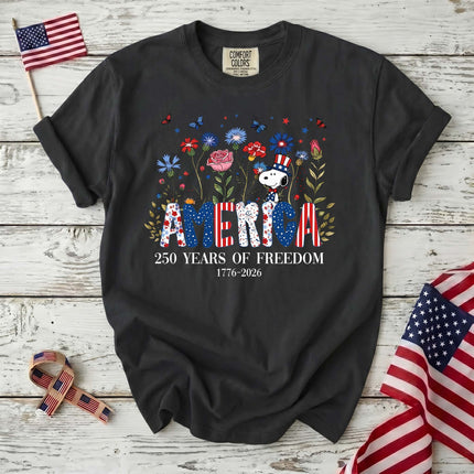Comfort Colors America 250 Years Of Freedom Wildflowers Patriotic Dog T-Shirt