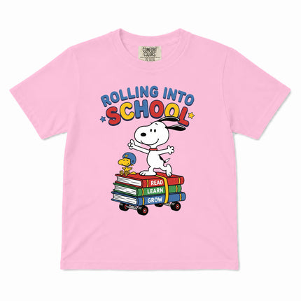 Comfort Colors Back To School Rolling Into School Read Learn Grow Kid T-Shirt