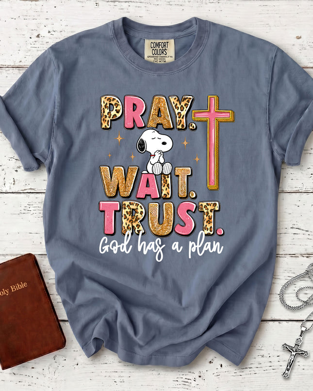 Comfort Colors Pray Wait Trust God Has a Plan Christian Faith T-Shirt