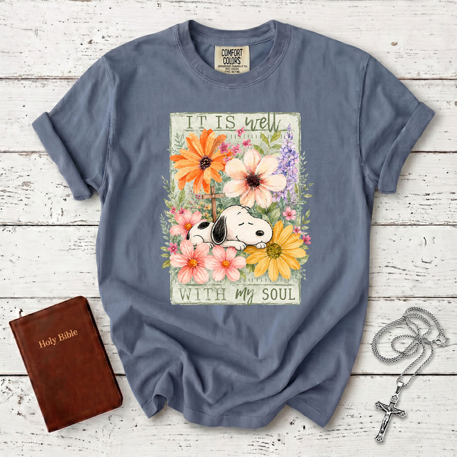 Comfort Colors It Is Well With My Soul Christian Floral Cross Faith T-Shirt