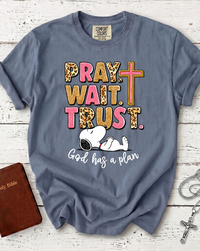 Comfort Colors Pray Wait Trust God Has a Plan Christian Faith T-Shirt