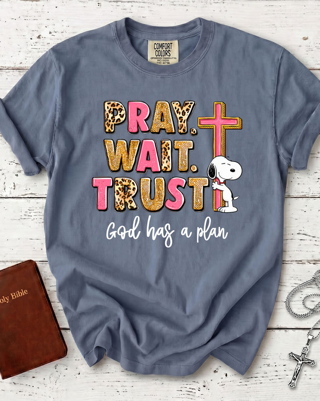 Comfort Colors Pray Wait Trust God Has a Plan Christian Faith T-Shirt