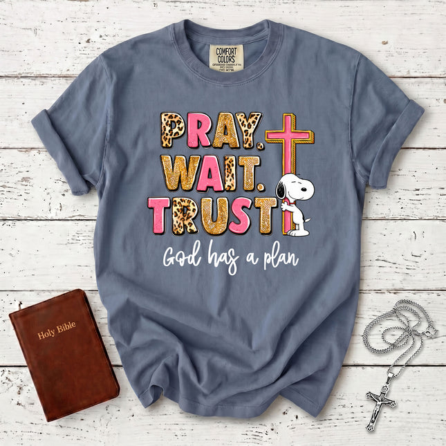 Comfort Colors Pray Wait Trust God Has a Plan Christian Faith T-Shirt