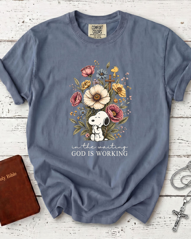 Comfort Colors In the Waiting God Is Working Christian Faith Floral T-Shirt