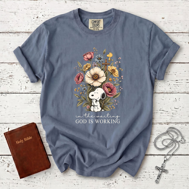 Comfort Colors In the Waiting God Is Working Christian Faith Floral T-Shirt