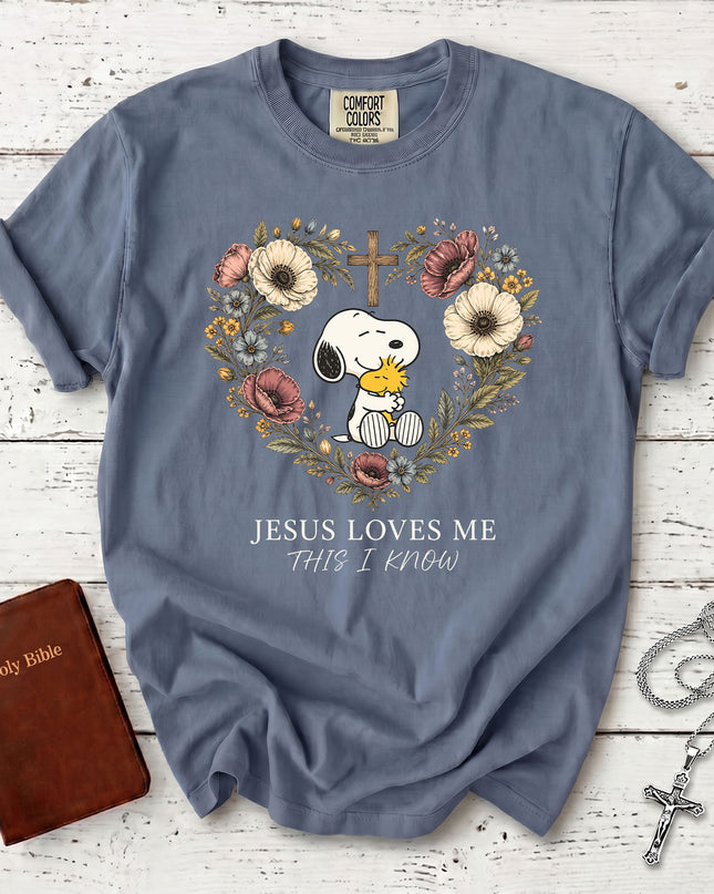 Comfort Colors Jesus Loves Me Christian Faith Floral Cross T-Shirt