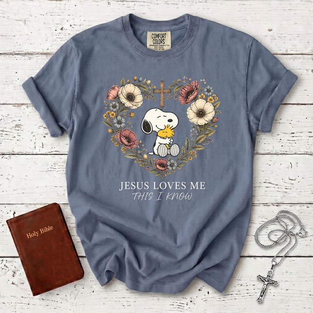 Comfort Colors Jesus Loves Me Christian Faith Floral Cross T-Shirt