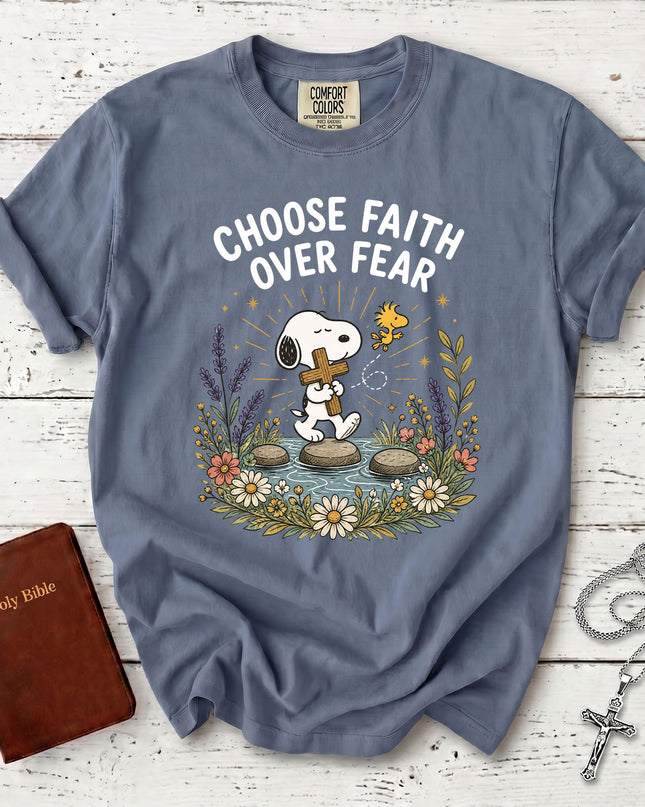 Comfort Colors Choose Faith Over Fear Christian Cross Floral Faith Gift T-Shirt