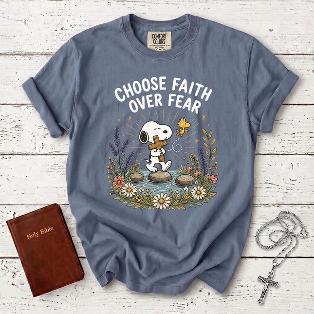 Comfort Colors Choose Faith Over Fear Christian Cross Floral Faith Gift T-Shirt
