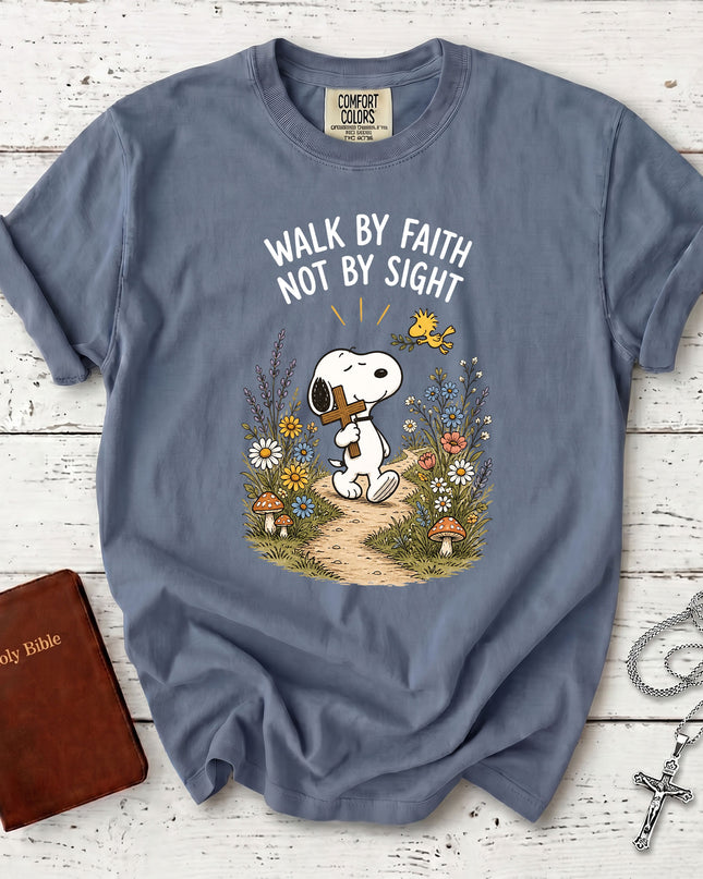 Comfort Colors Walk By Faith Not By Sight Christian Cross Floral T-Shirt