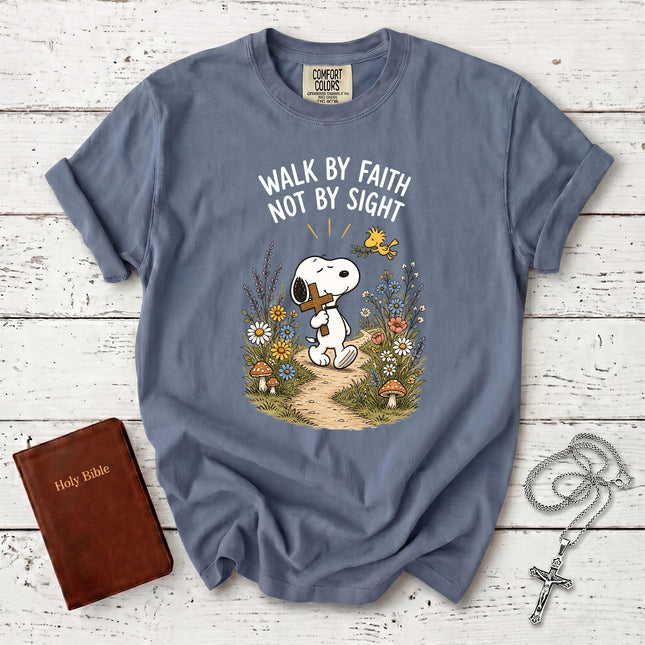 Comfort Colors Walk By Faith Not By Sight Christian Cross Floral T-Shirt