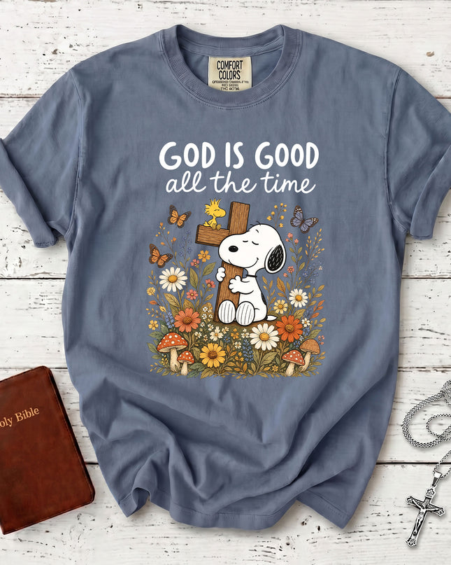 Comfort Colors God Is Good All The Time Christian Cross Floral T-Shirt