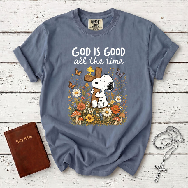 Comfort Colors God Is Good All The Time Christian Cross Floral T-Shirt