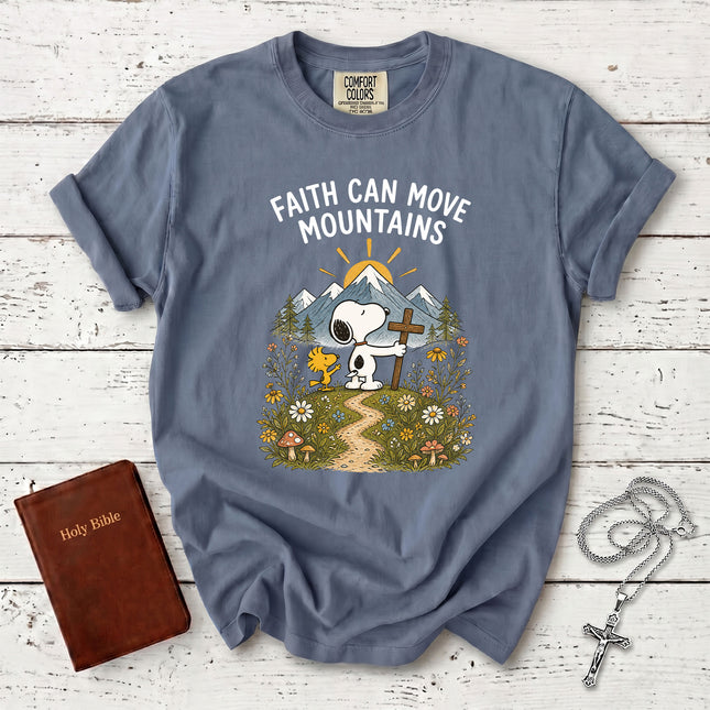 Comfort Colors Faith Can Move Mountains Christian Cross T-Shirt