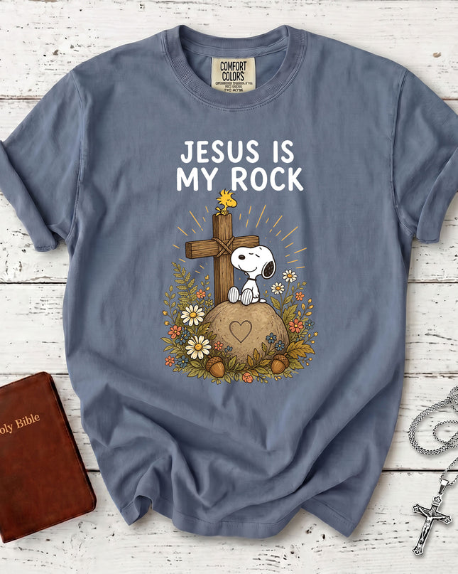 Comfort Colors Jesus Is My Rock Christian Cross Floral Faith Gift T-Shirt