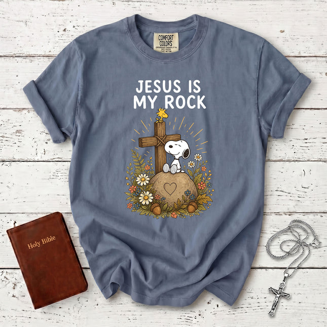 Comfort Colors Jesus Is My Rock Christian Cross Floral Faith Gift T-Shirt