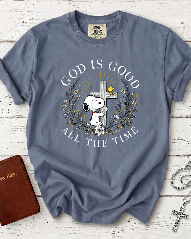 Comfort Colors God Is Good All The Time Christian Cross Floral Faith Gift T-Shirt