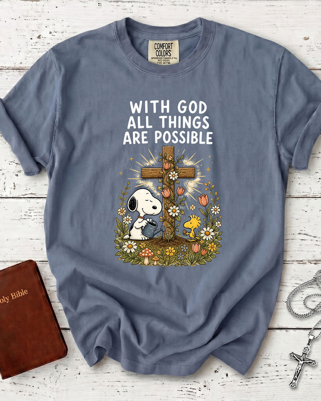 Comfort Colors With God All Things Are Possible Christian Cross Floral Faith Gift T-Shirt