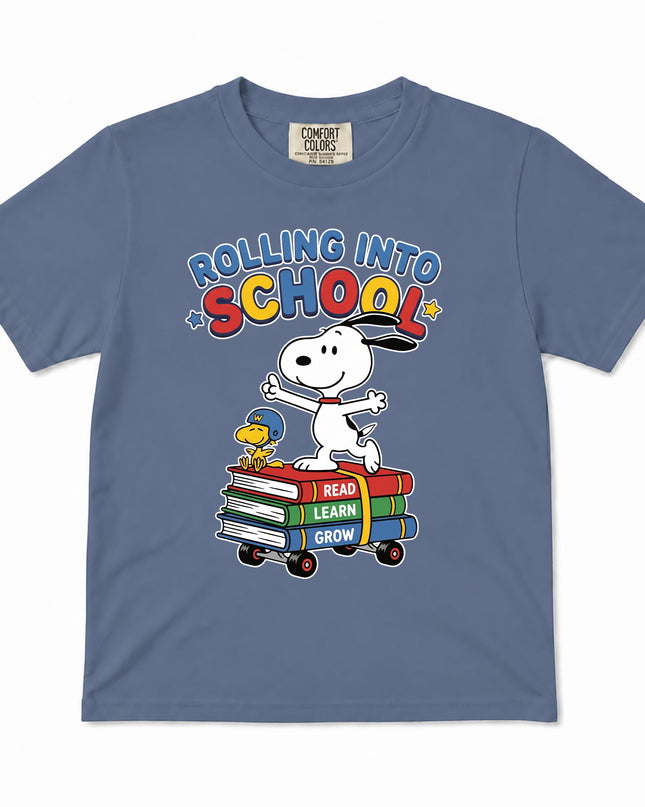 Comfort Colors Back To School Rolling Into School Read Learn Grow Kid T-Shirt