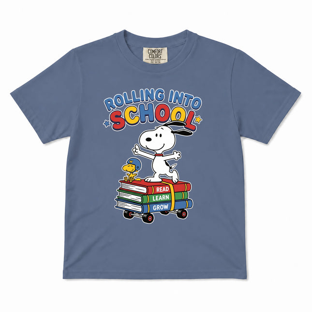 Comfort Colors Back To School Rolling Into School Read Learn Grow Kid T-Shirt