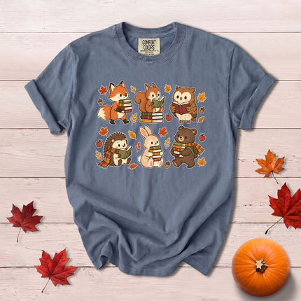 Comfort Colors Fall Book Lover Cute Woodland Reading T-Shirt