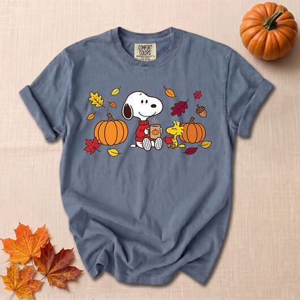Comfort Colors Fall Pumpkin Coffee Autumn Leaves T-Shirt