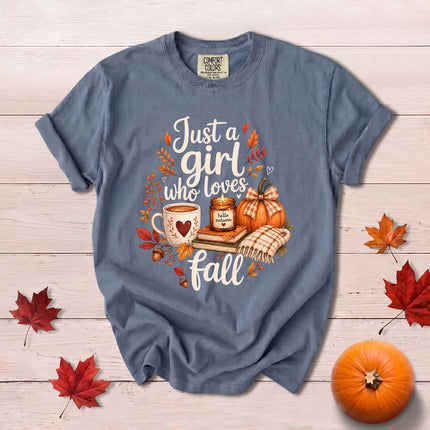Comfort Colors Fall Autumn Just A Girl Who Loves Fall Pumpkin Coffee T-Shirt