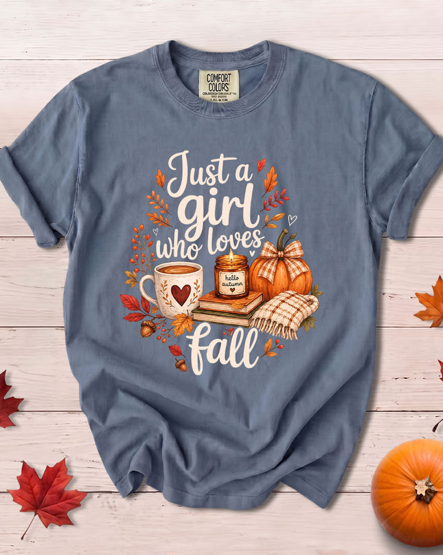 Comfort Colors Fall Autumn Just A Girl Who Loves Fall Pumpkin Coffee T-Shirt