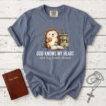 Comfort Colors God Knows My Heart and My Snack Drawer Funny Christian T-Shirt