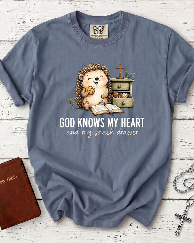 Comfort Colors God Knows My Heart and My Snack Drawer Funny Christian T-Shirt
