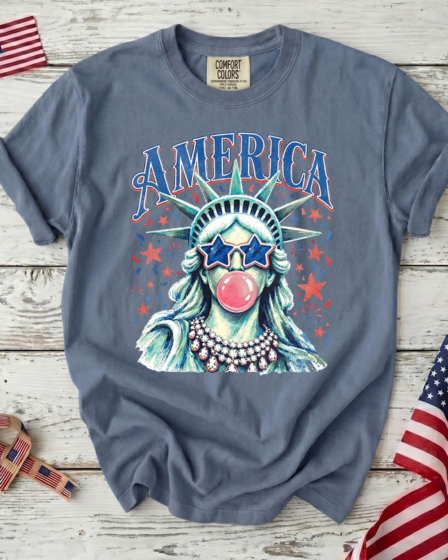 Comfort Colors Retro America 250th Anniversary USA Starry Bubblegum Statue T-Shirt