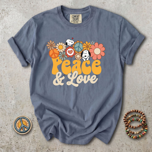 Comfort Colors Peace and Love Retro Hippie Flower Power T-Shirt