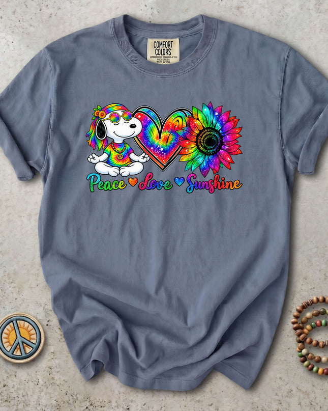 Comfort Colors Peace Love Sunshine Rainbow Sunflower Hippie T-Shirt
