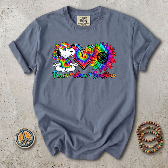 Comfort Colors Peace Love Sunshine Rainbow Sunflower Hippie T-Shirt