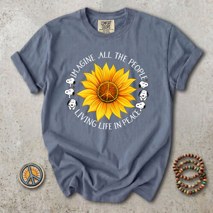 Comfort Colors Imagine All The People Sunflower Peace Sign Hippie T-Shirt