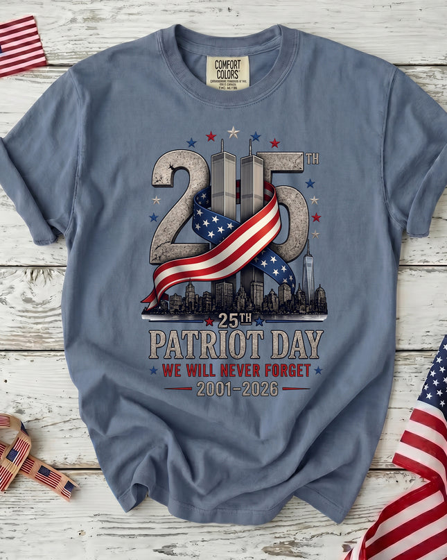 Comfort Colors 25th Anniversary Patriot Day 911 American Flag Twin Towers T-Shirt