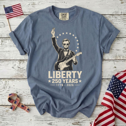 Comfort Colors Liberty 250 Years Rocking Abraham Lincoln Guitar T-Shirt