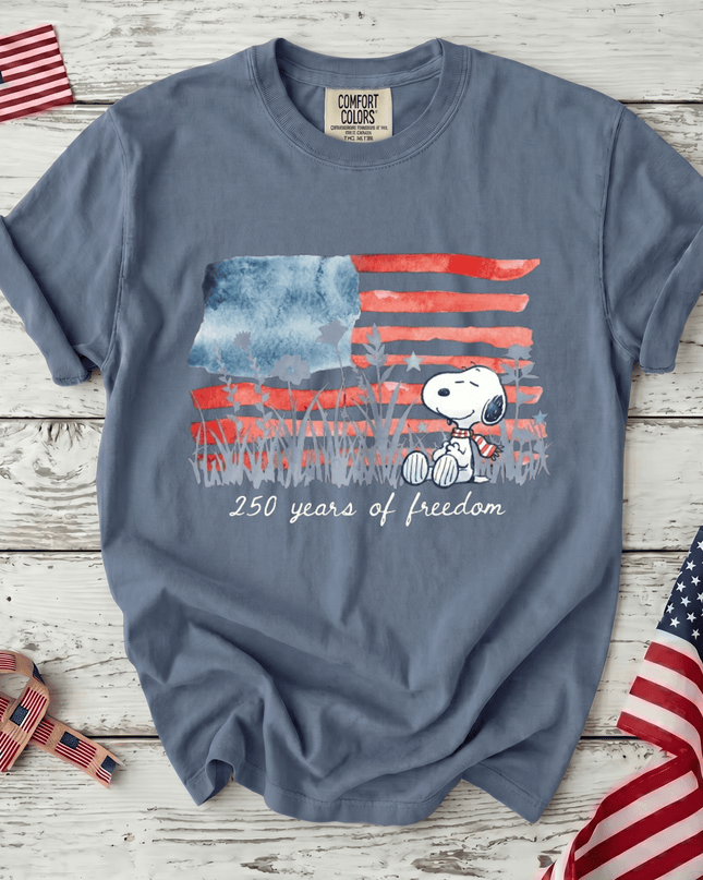 BLUEJEAN_50580ba9-61e3-495c-ac45-1c697d67f930 - AuraNations - Comfort Colors Watercolor Flag America 250 T-Shirt - Blue Jean / S - 250TH ANNIVERSARY, ALL, COMFORT COLORS, NO CUSTOM, PRODUCTS, SNPY, TSHIRT
