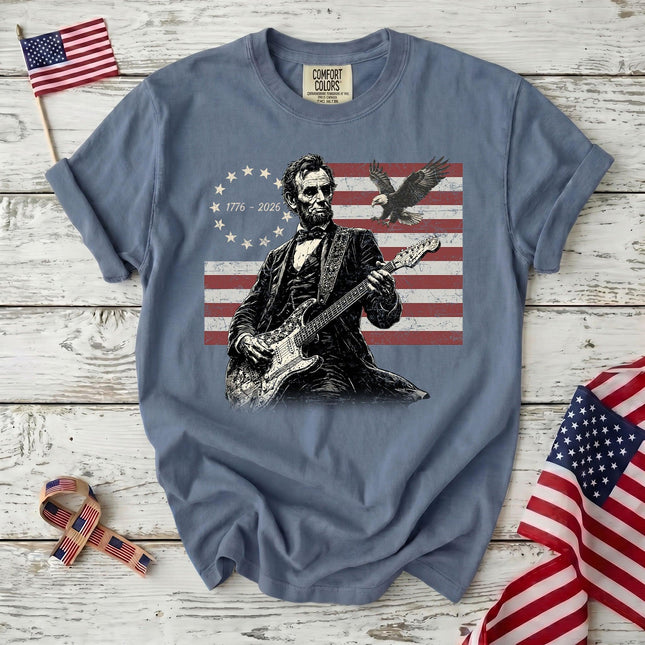 Comfort Colors 250th Anniversary USA Abraham Lincoln Guitar Flag T-Shirt
