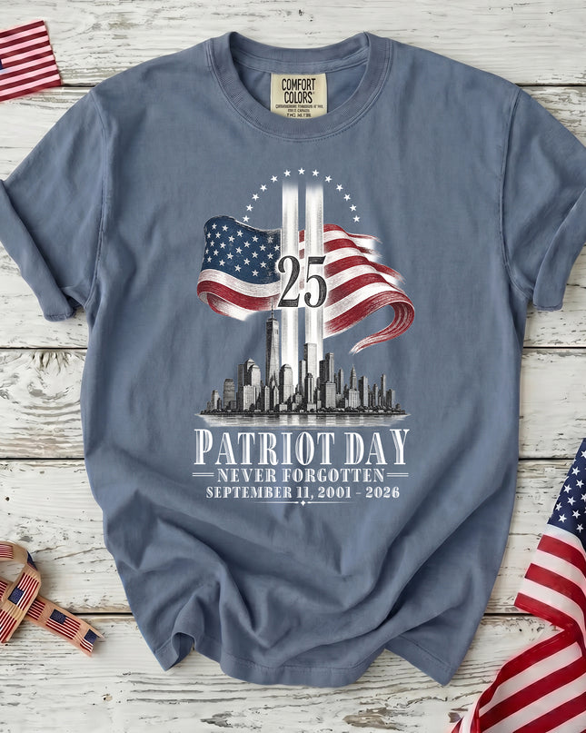 Comfort Colors 25th Anniversary Patriot Day 911 Never Forgotten American Memorial T-Shirt
