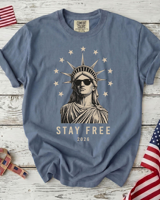 Comfort Colors Stay Free 2026 250th Anniversary USA Sunglasses Statue T-Shirt